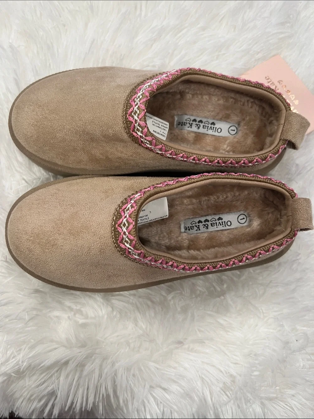 Women’s Slip-On Platform Clog in Tan with Pink Trim
